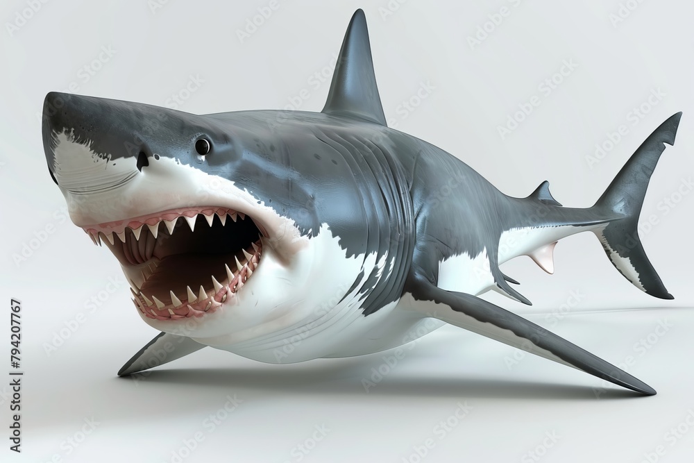 Fototapeta premium 3Dcartoon Great white shark on white background