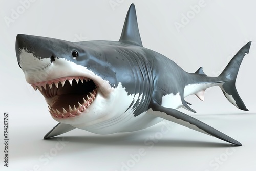 3Dcartoon Great white shark on white background