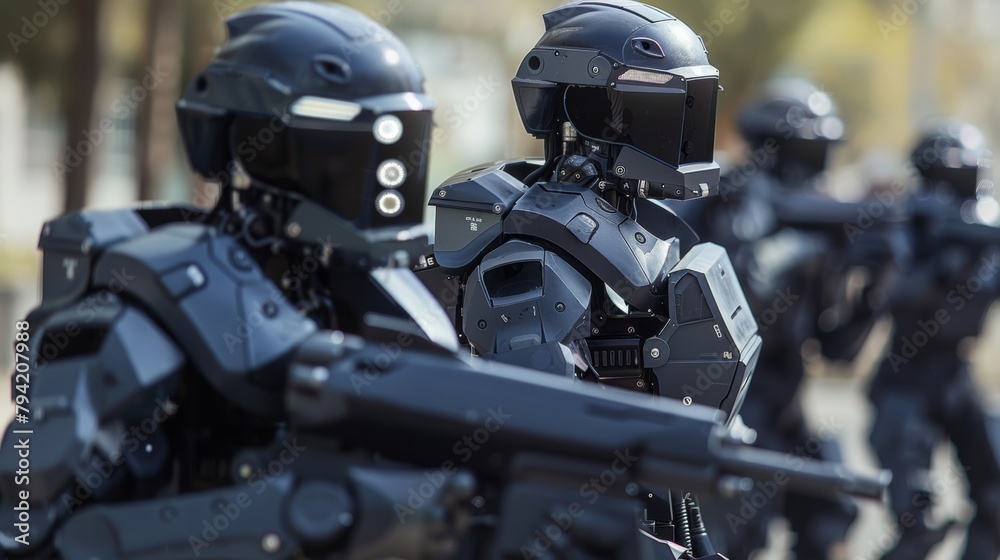 The riot control robots are programmed with a range of nonlethal weapons such as rubber bullets tasers and flashbangs allowing them to respond to escalating situations . The riot control robots are programmed with a range of nonlethal weapons such as rubber bullets tasers and flashbangs allowing them to respond to escalating situations .