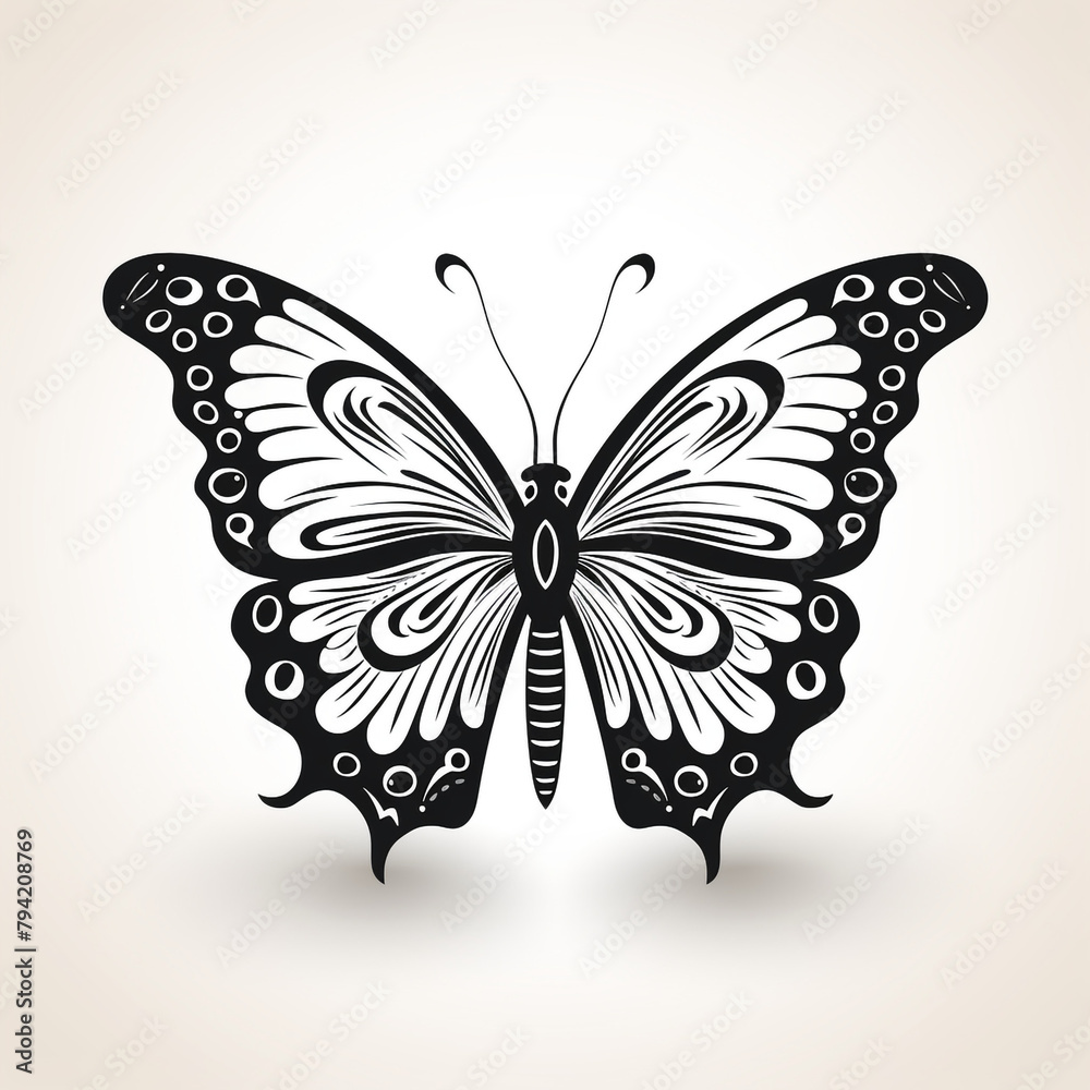 Black and white butterfly, outline, white background сreated with Generative Ai Black and white butterfly, outline, white background сreated with Generative Ai