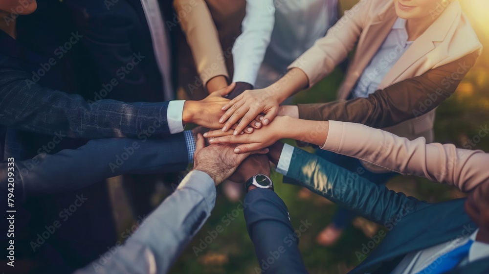 Group of friends with hands stacked one on top of another, friendship, support, togetherness. Multiethnic businesspeople with hands touching on top of each other Group of friends with hands stacked one on top of another, friendship, support, togetherness. Multiethnic businesspeople with hands touching on top of each other