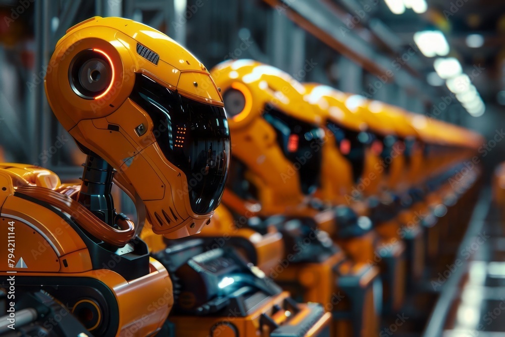 Advanced robotics assembly line, AI precision, futuristic manufacturing, industry