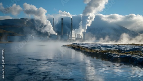 Geothermal Plant Utilizing Water Vapor to Generate Green Energy. Concept Renewable Energy, Geothermal Power, Water Vapor, Sustainable Technology, Green Energy