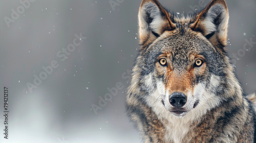 Wild wolf in the forest with copy space