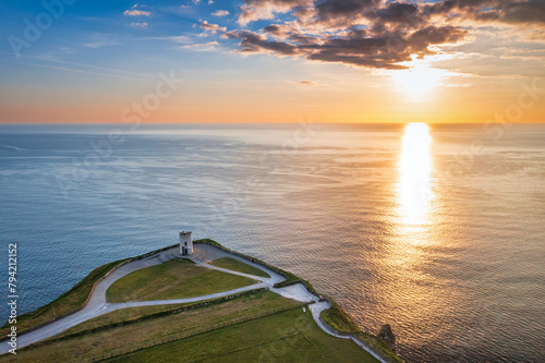 Aerial landscape with the Cliffs of Moher in County Clare, Ireland.