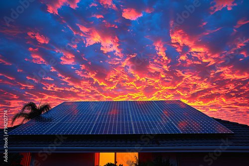 The Aesthetics of Solar Energy: Silhouetted Solar Panels at Dusk