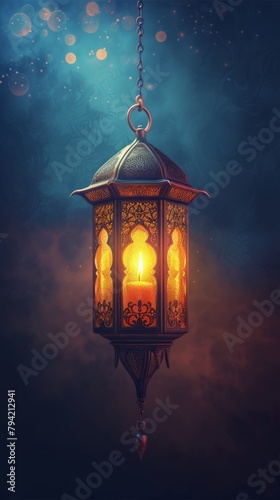 Ramadan kareem poster with celebration lamp lantern.