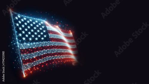 American flag isolated Banner and Poster template with Technology Concept Network. Memorial Day. 4th of July national holiday. With Wmpty, Blank, Copy space 