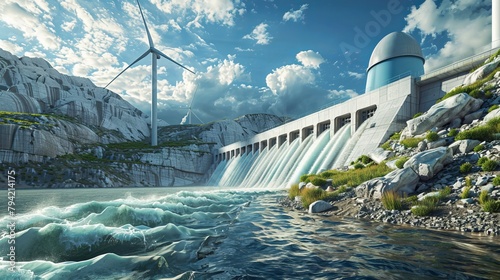  Renewable Power Harmony  Hydroelectric Dam and Wind Turbine Working in Unison for Clean Energy and Environmental Sustainability 