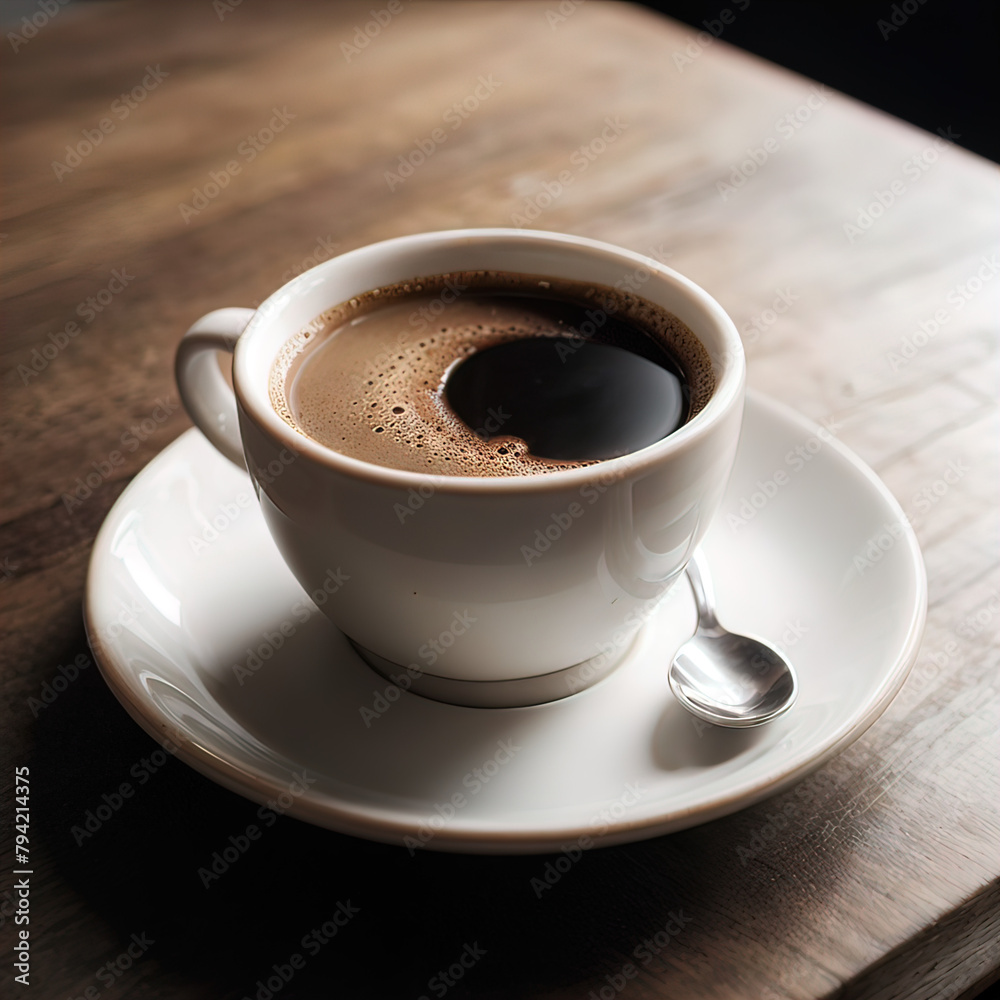 Eine Kaffeetasse auf einem Tisch Eine Kaffeetasse auf einem Tisch