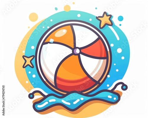 Icon of a beach ball, vibrant and dynamic, symbolizing fun beach activities during summer