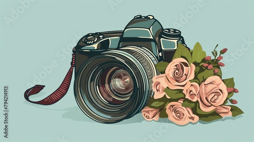 Icon of a wedding photographers camera, capturing moments, essential for wedding memories