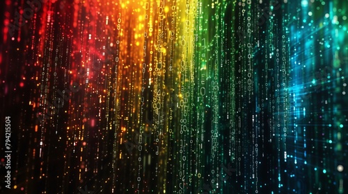 Rainbow matrix symbols movie falling from top to bottom. photo
