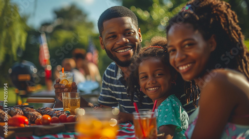 African American family grilling at the park.