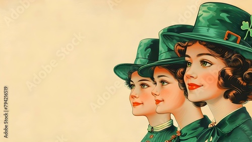 Retro St Patrick's Day Greeting Cards Featuring People in Green Hats. Concept St, Patrick's Day, Greeting Cards, Retro Style, Green Hats, People