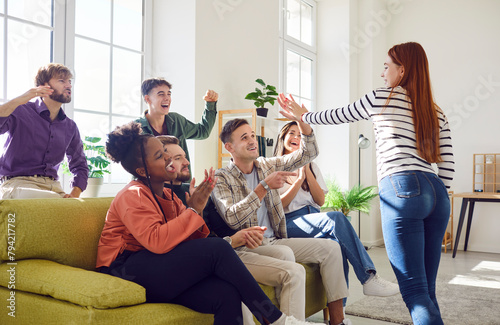Friendly home party with games, laughter and acting. Join in the fun as friends come together for a lively celebration, acting and playing, recreation in the comfort of home.