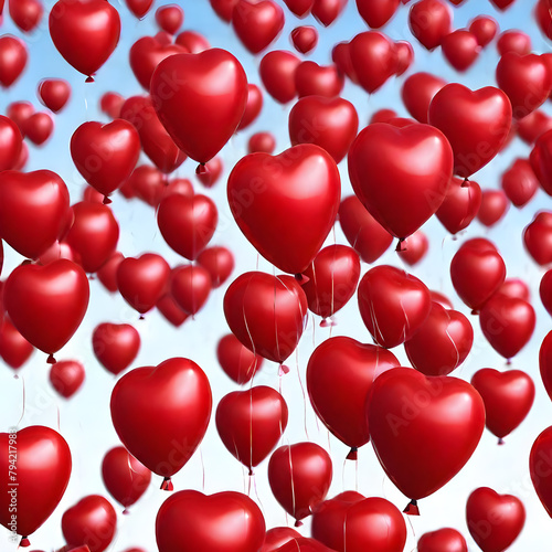 Background of red and pink heart-shaped balloons for Valentine s day  February 14th  wedding  mother s day  birthday. Romantic concept.