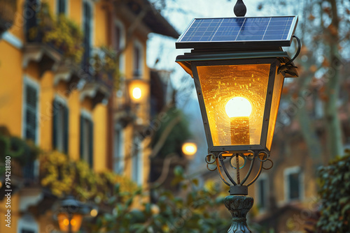 Heritage Meets Modernity: Vintage Street Lamp Powered by Solar Energy photo