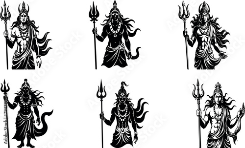 Shive Lord Mahadev Silhouette Vector Illustration Set photo