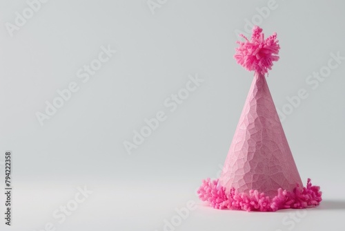A cute pink party hat with a fluffy pom pom, perfect for celebrations