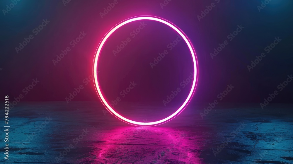 Neon glowing round circle frame on dark background Neon glowing round circle frame on dark background