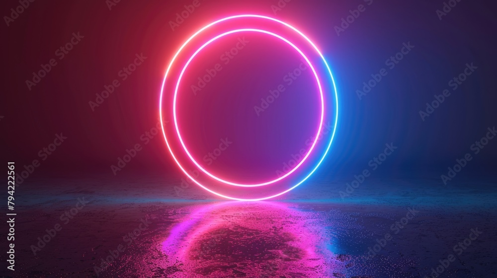 Neon glowing round circle frame on dark background Neon glowing round circle frame on dark background