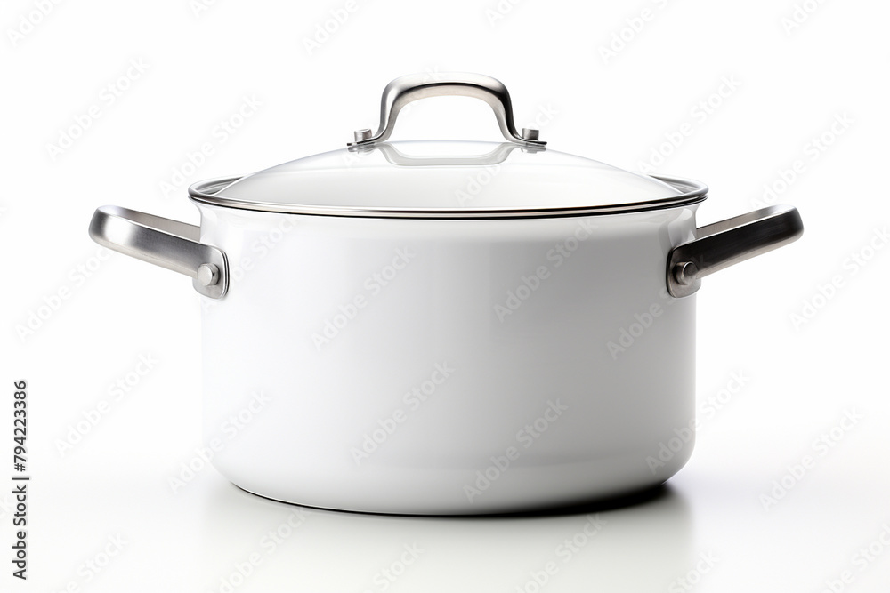 White saucepan on a white background. Close-up. 3d rendering White saucepan on a white background. Close-up. 3d rendering