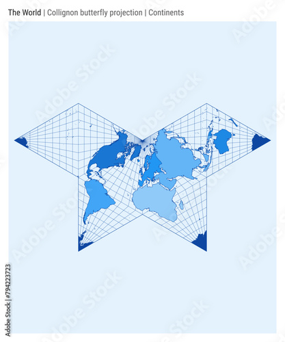 World Map. Collignon butterfly projection. Continents style. High Detail World map for infographics, education, reports, presentations. Vector illustration. photo
