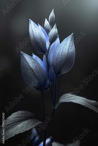 Close up image of a white flower, black background, illustration made with Generative Ai © Santasombra
