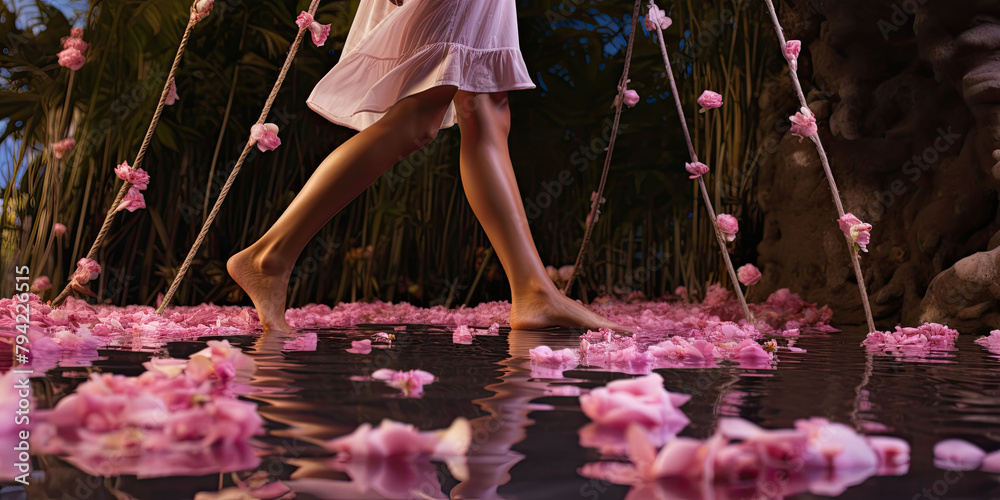 Immerse yourself in a soothing floral foot spa treatment for ultimate relaxation and rejuvenation. - obrazy, fototapety, plakaty 