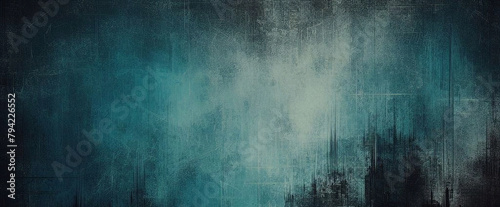 dark blue background texture with black vignette in old vintage grunge textured border design dark elegant teal color wall with light spotlight center photo