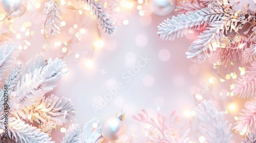 A whimsical and dreamy Christmas background with pastel colors and delicate snowflakes