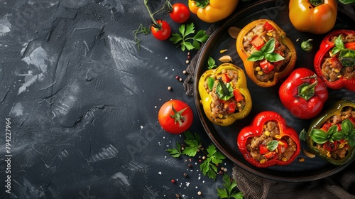 Fresh vegetables on a black plate, perfect for food concepts