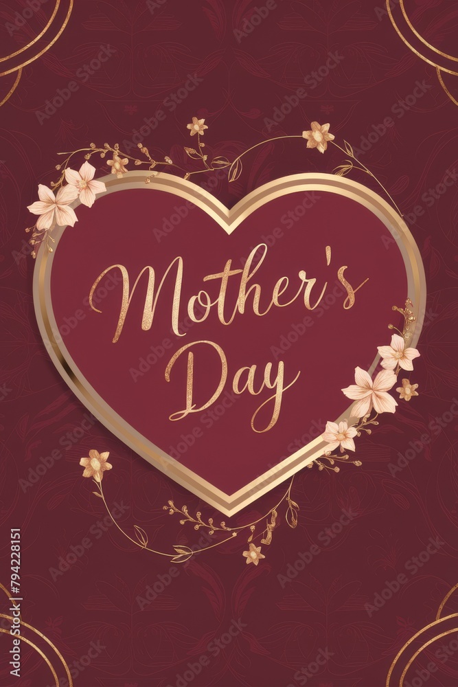 Mothers Day Card With Heart and Flowers