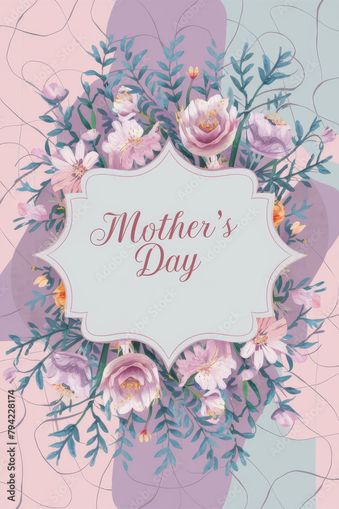 Mothers Day Card With Flowers and Leaves