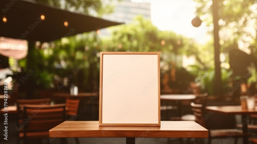 Stand display mockup menu frame tent card blurred background design key visual layout in cafe space for text promotion to business advertising Stand display mockup menu frame tent card blurred background design key visual layout in cafe space for text promotion to business advertising
