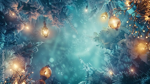 A whimsical and enchanting Christmas background adorned with sparkling fairy lights and delicate snowflakes