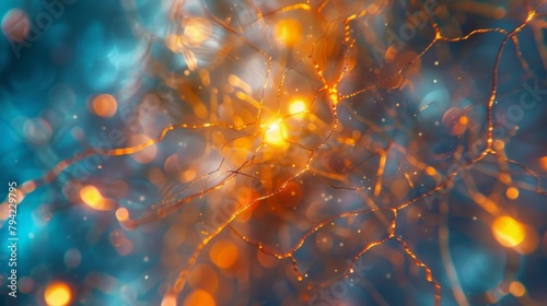 A blurry background of hyphae with a brightly illuminated focal point on a single hyphae highlighting its importance in the interconnected