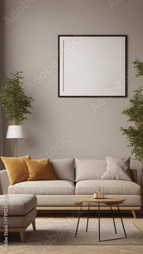 Frame mockup, living room wall poster