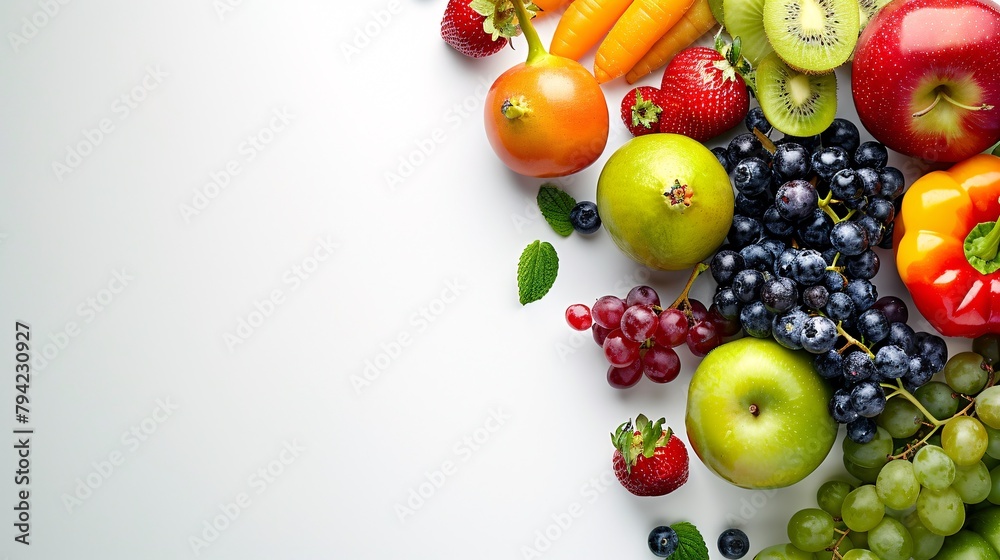 Tropical fruit mix on a single-color background. A colorful and exotic food selection.