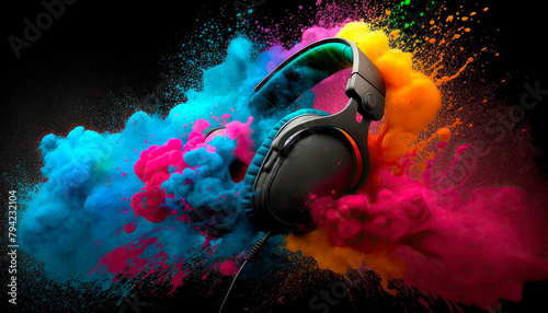 headphone bright colors. Generative AI,