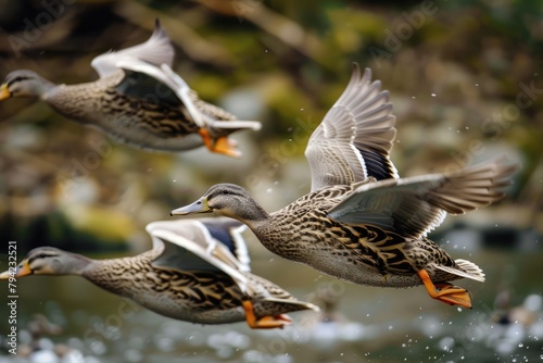 Flock of Gadwall Ducks Landing in Formation: A Spectacular Sight of Flight and Precision © Serhii