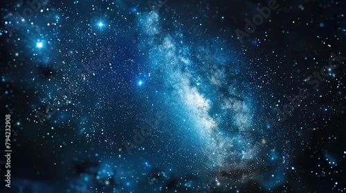 Starry blue sky. Beautiful view of outer space. Majestic universe.