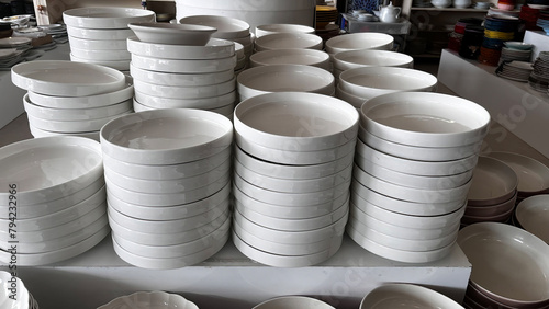 Ceramic plates sold in the ceramic products store.