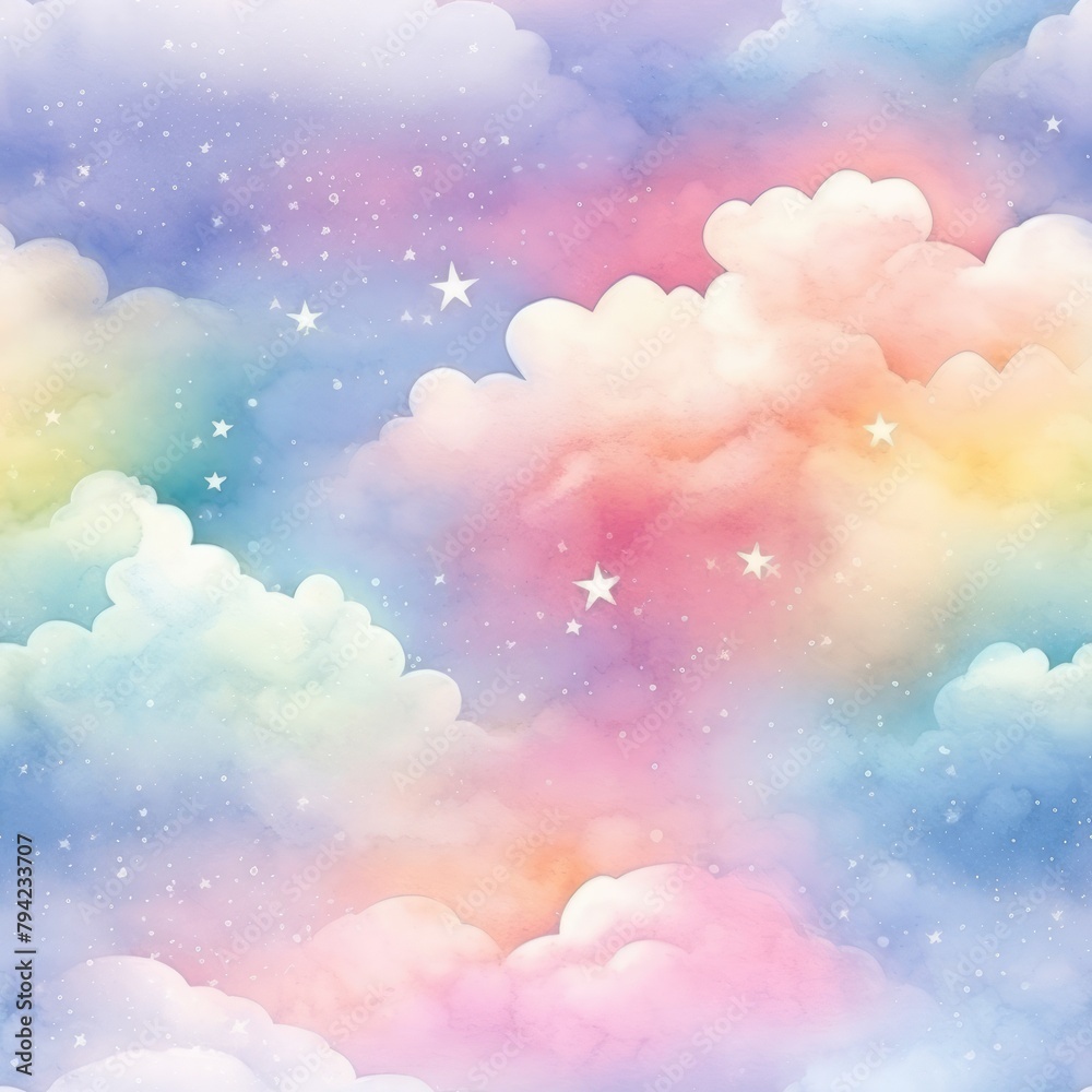Background from magical fairy-tale gentle rainbow clouds with stars. For design of holiday invitations and cards. Background from magical fairy-tale gentle rainbow clouds with stars. For design of holiday invitations and cards.