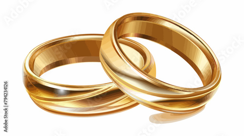 two gold wedding rings on a white background