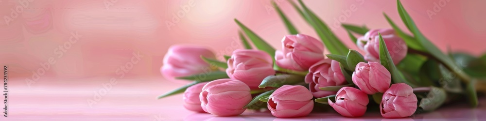 Naklejka premium Bunch of Pink Tulips on Table