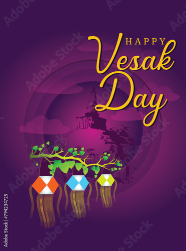 vesak lantern for vesak festival. Vesak Creative Concept for Card or Banner. 