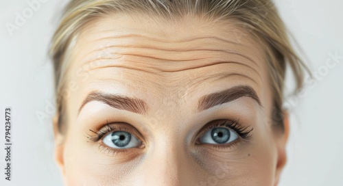 Before and After Botox Treatment for Forehead Wrinkles. Anti-Aging and Rejuvenation Cosmetics