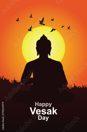 Happy Vesak Day ,  Gradient vesak greeting card template, sunrice background